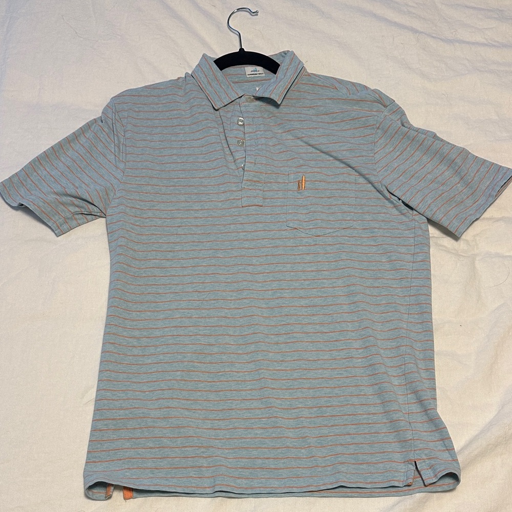 johnnie-O Blue and Orange Striped Polo Shirt